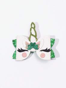 5 piezas Pasadores de pelo con trébol de San Patricio, lazo verde, unicornio irlandés princesa (sin tarjeta de papel) - color mezclado - Ver 4