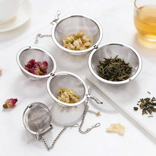 Set de 3 piezas de infusor de té de acero inoxidable - Colador de hojas de té, colador de caldo, bola de malla redonda para té de hojas sueltas, especias y condimentos para estofados - Herramienta de cocina esencial con cadena y gancho para una infusión y esterilización fáciles