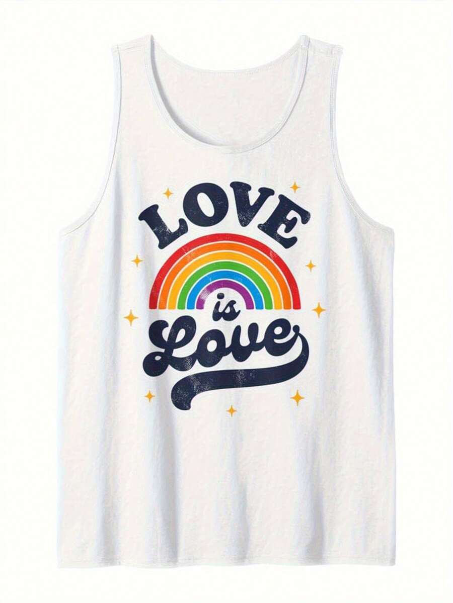 Men's Pride Month Graphic T-Shirt - Love Is Love Rainbow Chest Print LGBTQ+ Apparel - Lightweight Breathable Sleeveless Shirt - Machine Washable Everyday & Pride Event Tee - White Background With Rainbow Arrow Design - Adult Male Casual Top, Summer Fashion, Round Neck, Medium Stretch, Summer Wardrobe, Simple Style, Durable Material, Festival Goers Minimalist, Modern, And Made For Versatility. This Sleeveless Tank Top Is The Ultimate Building Block For Countless Outfits-Durable, Easy To Care For, And Designed To Last, It's A Smart Investment For Any Wardrobe. Grab Yours Today And Experience Effortless Style At Its Best! - trắng - Xem 1