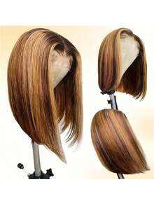 Elegant Honey Blondre Ombre Highlight Short Bob Wig For Women - 16 Inch,Hair With Side Part, Perfect For Daily Wear & Cosplay, Face Shaping, Head Cover, Party Wig Honey Blondre Ombre Highlight Bob Wig Human Hair 13x4 Frontal Lace Wig - S4/27 - View 6