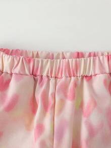 3pcs/Set Girls Casual Cream White Hollow Long Sleeve Top + White Tank Top + Pink Heart Cargo Wide Leg Pants Outfit, Suitable For Summer - Pink - View 8