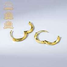 S925银黑色树脂圆形简约女士耳环 - 金色 - 查看 7