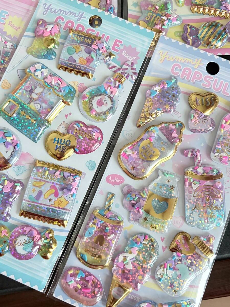 Cute Gold Border Shiny Candy Rocking Stickers For Children's Exchange Stickers - Multicolor - View 1