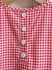 两件套女童夏季时尚优雅甜美红白格纹背心和配套格纹长裤套装，适合街头风、日常穿着和乡村风穿着。 - 紅色 - 查看 8