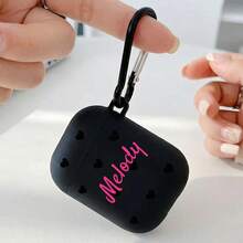Custom Name Earphone Case For AirPods 1/2/3/4/Pro Personalized Leopard Print Earphone Case Black Heart Minimalist Plated Soft TPU Silicone Protective Case With Carabiner - Black - View 7