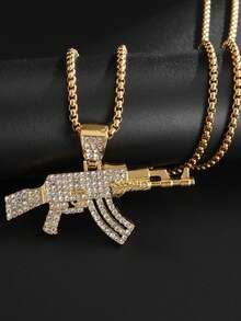 1件新款时尚创意仿AK-47突击步枪吊坠项链摇滚朋克男女饰品礼品 - 金色 - 查看 5