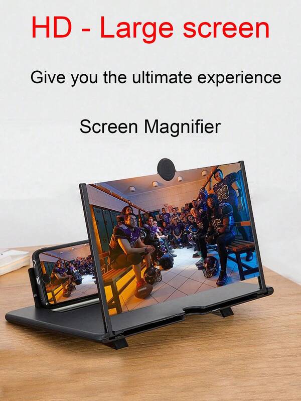 12英寸高清手机屏幕放大器，178°广视角稳定设计，沉浸式观看体验，适合在家、旅行或办公室观看电影、视频和玩游戏，兼容所有智能手机，便携轻巧，随时随地娱乐和工作。