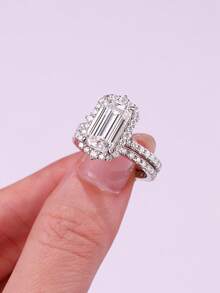 925 Sterling Silver Moissanite Ring For Women, Hypoallergenic High-End Engagement/Wedding Ring, Valentine's Day/Birthday Gift, Oxidation-Resistant Gift Box Packaging - Silver - View 6