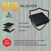 Frentree Geldbörse 12 Kartenfächer und RFID-Schutz, aus echtem Nappaleder, Querformat Portemonnaie, mit Geschenkbox, Herren - Schwarz - Übersicht 6