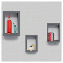 OISE ART STORE Set 3 Mensole Da Muro A Parete Design Moderno Cubo Rettangolare In Legno Grigio - - Multicolore - Visualizzare 1