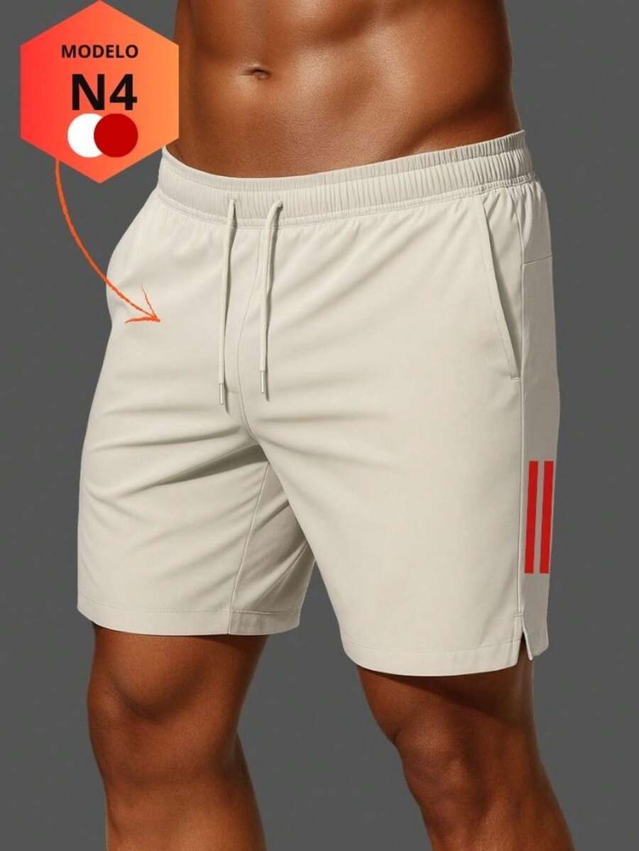 Men's Dry Fit Bermuda Shorts With Elastane - Stretchy Bermuda Shorts With Quick-Drying Fabric - Ideal For Gym, Running, And Diving. - 白色和紅色 - 查看 1