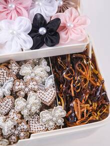 438 szt./zestaw wielokolorowych spinek do włosów z sztucznymi perłami i kwiatami dla dziewczynek, urocze spinki do włosów w stylu księżniczki, spinki do włosów z aligatora, elastyczne gumki do włosów, nieuszkadzające, odpowiednie do codziennego użytku i do szkoły - Wielokolorowe - Zobacz 4
