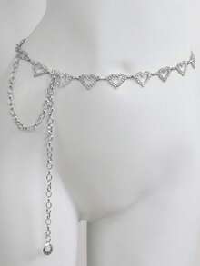 1件时尚心形水钻腰链，金属编织腰带，适合搭配女士夏季连衣裙，百搭迷人 - 銀色 - 查看 2