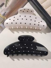 1pcs/Set Minimalist Elegant Half-Round Shiny Hair Clips, Warm Marble Pattern Hair Accessories In Lovely Pink, Ideal For Casual & Tea Party Hair Claws Claw Clips Hair Jaw Clip Hair Clamps Hair Clutch Hair Catcher Clip Fall Winter For Vacation Outfits Woman - 黑與白 - 查看 4