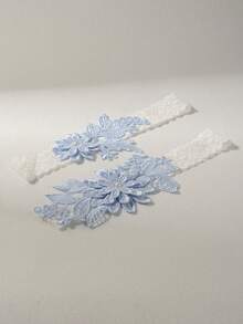 2pcs/Set Fashionable Court-Style White Lace Blue Faux Pearl Flower Romantic Wedding Bridal Bridesmaid Sexy Garter Belt With Body Chains & Thigh Chains (Random Pattern) Valentine's Day Valentines - 銀色 - 查看 4