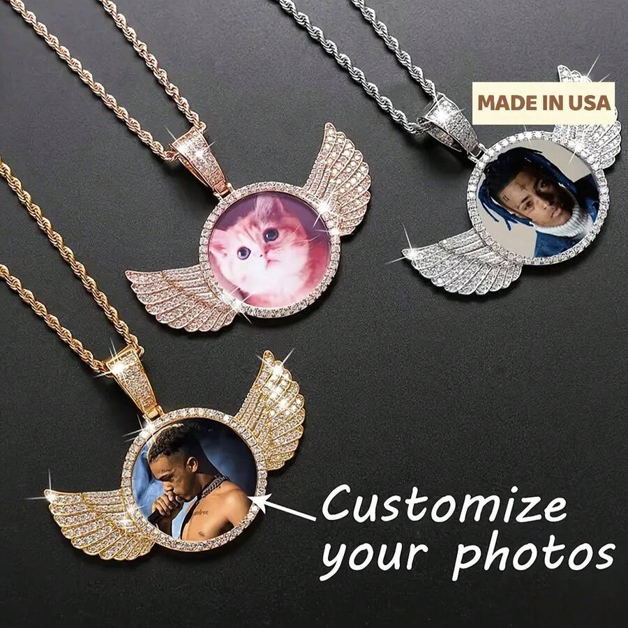 1 Customized Photo Circular Necklace With Chain - Vintage Bohemian Feng Shui Diamond Wing Pendant, Personalized Women's Jewelry Gift, Valentine's Day Gift, Casual Outfit, Craftsmanship, Nostalgic Souvenir, Bohemian Style, Exquisite Craftsmanship, Fashionable Accessories - 彩色 - 查看 1