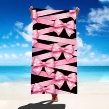 1 pieza Toalla de playa con lazo rosa, manta de playa extra grande de microfibra súper suave, toalla de baño súper absorbente, adecuada para viajes, piscina, buceo, surf, yoga, camping, disponible en varios tamaños, accesorios de playa para playa, piscina, viajes, camping, decoración de baño de yoga - A - Ver 1