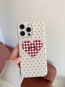 1pc Polka Dot Plaid Heart Bow Design Beige TPU Leather Texture Soft Phone Case Compatible With Apple 17, Air, 17Pro, 17ProMax, 16ProMax, 16E, 14/13, 12, 11 Pro Max, XS Max, X, XR, 8, 7, Plus, And Galaxy A06, A16, A55, A56, A17, S24FE, S25U, Suitable As Birthday Gift, For Girlfriend, Boyfriend Or Personal Use, Anti-Drop - Multicolor - View 7