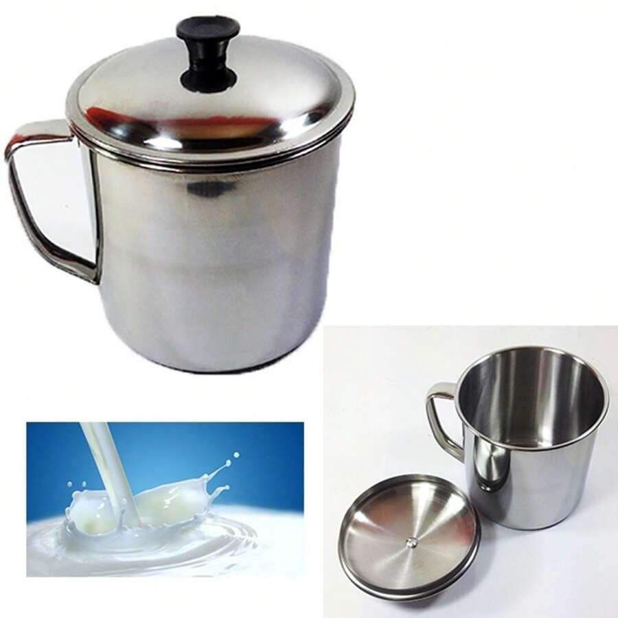 OISE ART STORE Bricco Bollilatte Con Coperchio 10cm Contenitore Latte Caffè Acciaio Pentolino - - Multicolore - Visualizzare 1