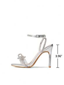 Women Bowknots Crystal Heeled Sandals Fashion Square Toe Rhinestone Decor Ankle Strap Heels For Sweet-Meets-Sassy Styles, For Autumn Party Wedding Prom - 銀色 - 查看 5