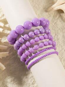 imoli 6件套波西米亚风树脂珠弹性叠戴手链，适合海滩、度假、派对等场合，女士珠宝礼物 - 彩色 - 查看 5