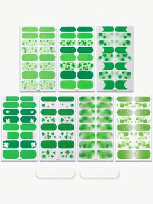 1pc St. Patrick's Day Nail Art Strip, Spring Green Nail Clovers Lucky Nail Wraps, Easy Application, Salon Quality, Nail Stickers For Women's Holiday Celebrations Nail Supplies Nails - Green - View 4