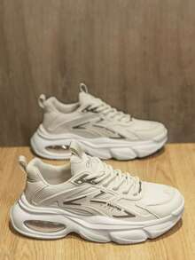 Zapatillas deportivas casuales para hombre con suela gruesa,Zapatillas de tenis con amortiguación de aire y suelas que absorben los impactos,Zapatillas deportivas de caña baja con malla transpirable,Suelas antideslizantes de goma con excelente resistencia al desgaste,Zapatos casuales de moda retro para hombre,Ideal para desplazamientos diarios, actividades al aire libre, reuniones, uso durante todo el año, muy práctico y con un estilo versátil para múltiples ocasiones - Beis - Ver 2