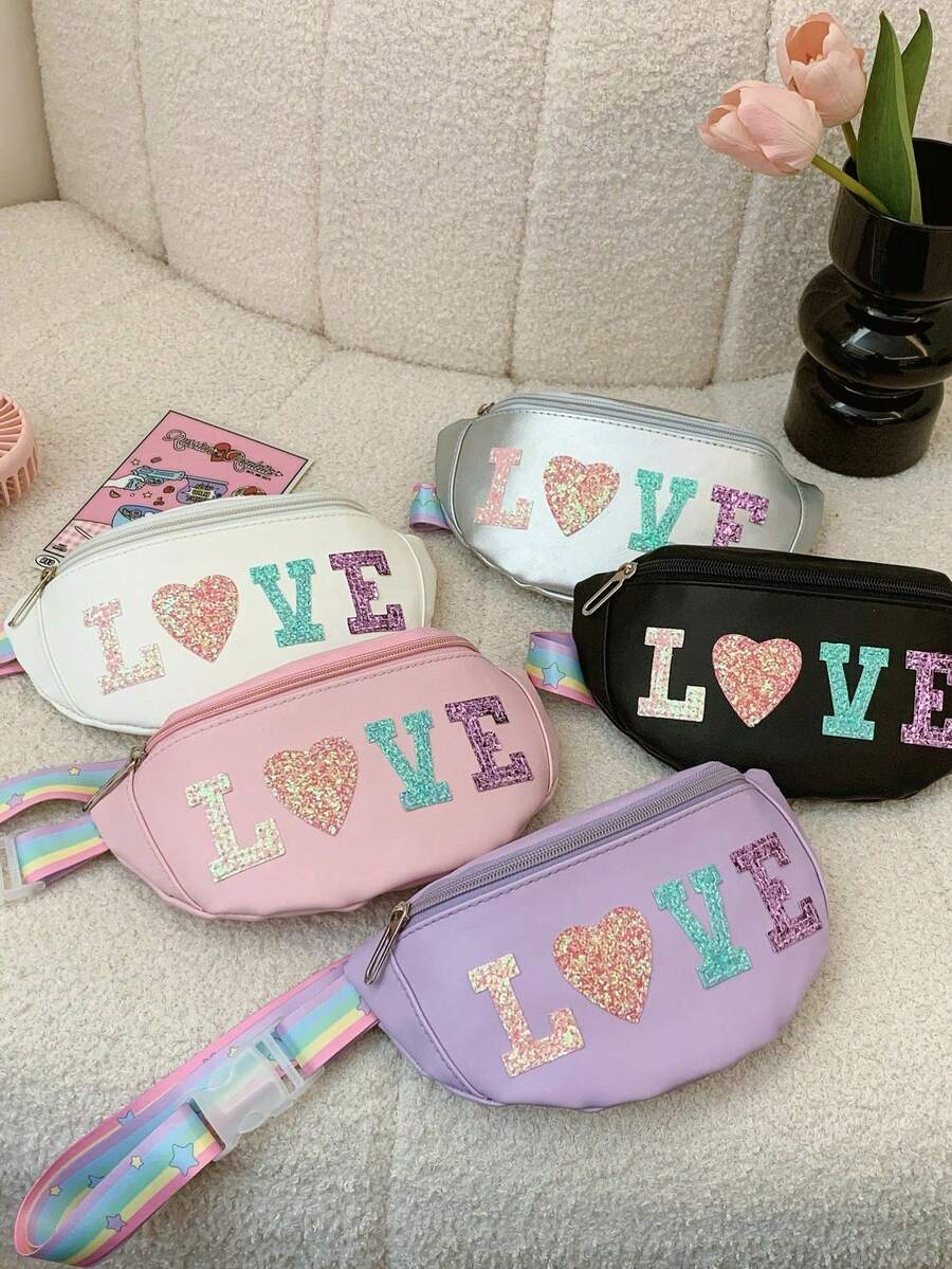 1pc Teenager Letter Print Waist Bag, PU Material Zipper Closure Crossbody Chest Bag, Suitable For Ramadan Daily Use - A - View 1