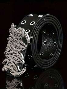 新款时尚Y2K镂空PU皮朋克风男士腰带 - 送礼或个人风格配饰，男女皆宜 - 百搭牛仔裤、连衣裙及休闲服饰 - 黑色 - 查看 7