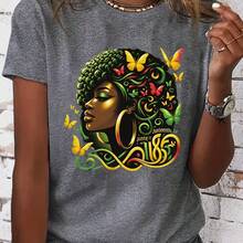 1pc Iron On Heat Tranfers  Large Size June 10th Theme Celebration Heat Transfer Sticker - Vibrant African American Woman Design With Butterflies And Swirls - Washable Decal, Suitable For T-Shirts, Hoodies, Bags, And Gifts - Mixed Colors, Polyurethane Material, Accessory Enhancement | Cultural Ornament | Durable Decoration - L - 查看 3