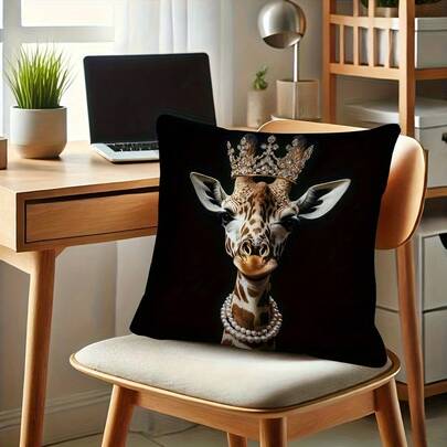 1个复古风格抱枕套，饰有长颈鹿皇冠图案，尺寸为17.7*17.7英寸，采用2D数码单面印花，是客厅、床、椅子、家居装饰的完美礼物，也是营造氛围、赠送亲朋好友的装饰抱枕套，沙发配件，可机洗，带拉链（不含枕芯）。