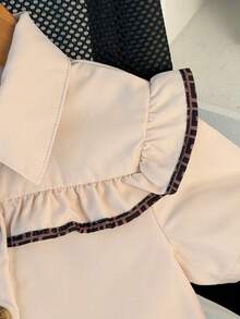 Young Girl Summer Girls' Casual School Style Single-Breasted Leopard Print Cap Sleeve Polo Collar Dress - Apricot - View 4