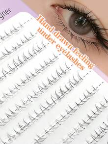 80片猫咪主题单簇自然垂坠假睫毛，分段透明睫毛杆，逼真漫画风格 - B - 查看 5