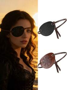 [2026 New Arrival]1 PC Pirate Eye Patch For Women/Men – PU Leather Monocle With Pattern, Halloween Costume Accessory, Carnival & Valentine's Day Party Prop - A - View 9