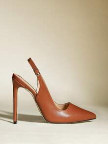 Women's Sexy & Fashionable Pointed Toe 12cm High Heel Casual Slingback Pumps, Brown, Suitable For Commuting, Summer - Brown - View 7
