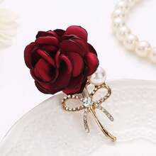 1pc Elegant Fashion Wedding Bride Groom Rose Flower Brooch With Rhinestone Bow Tie, Suitable For Daily Wear, Wedding Ceremony, Gala, Business Meeting, Back To School, Teacher's Day, Valentine's Day, Mother's Day Gift - Multicolor - View 6