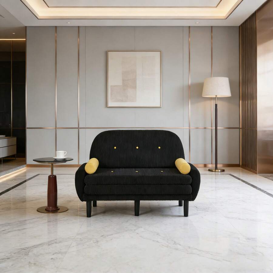 Sofas & Couches - Black + Corduroy + Foam + Iron + Plastic + 2 Seat + Foam-1 - View 1