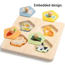 1pc Wooden Mushroom Peg Cartoon Inlay Board Toy, Small Animal Feeding Matching Grab Board Game, Suitable For Children 12m+ - Multicolor - View 6