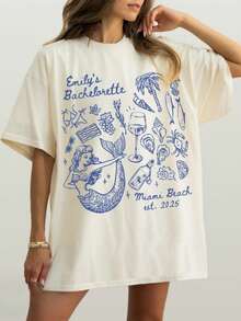 1pc Custom Mermaid Bachelorette  T-Shirts, Coastal Bach Party Tees, Personalized Gift For Valentine Day/Engagement/Wedding/Holiday/Daily Life - 白色 - 查看 1