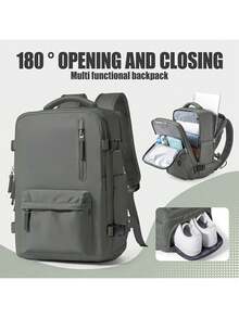 17-Inch Laptop Business Work Waterproof Backpack, Large Travel Backpack For Both Men And Women, Handbag, With Laptop Compartment, Suitable For Carry-On Luggage, Carry-On Luggage Box, Super Large Travel Backpack, Suitable For Business Trips, Travel Bag, Suitable For School, Suitable For Both Men And Women. - 軍綠色 - 查看 1