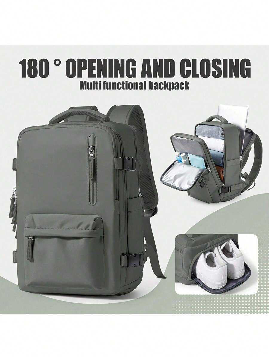 17-Inch Laptop Business Work Waterproof Backpack, Large Travel Backpack For Both Men And Women, Handbag, With Laptop Compartment, Suitable For Carry-On Luggage, Carry-On Luggage Box, Super Large Travel Backpack, Suitable For Business Trips, Travel Bag, Suitable For School, Suitable For Both Men And Women. - 軍綠色 - 查看 1
