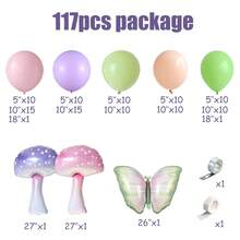 117pcs Fairy Tale Balloon Arch Decoration Set, Pink, Purple, Light Green Latex Balloons With Butterfly & Mushroom Foil Balloons, Suitable For Butterfly Theme Girl's Wonderland, Baby Shower, Birthday, Spring Garden Tea Party Decor - Pink Green - View 3