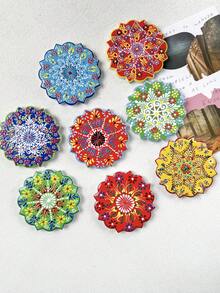 1件复古可爱土耳其风格花卉对称几何图案浮雕陶瓷材质，适用于家居装饰、冰箱贴、白板贴、旅行纪念品以及节日/生日礼物。 - 花朵冰箱貼 - 查看 3