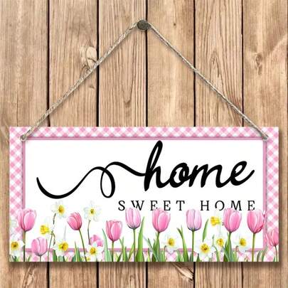 1 pieza de decoración de madera plana 2D con patrón de flores de caléndula rosa, amarillo y blanco para decoración del hogar, decoración colgante de entrada, decoración de árbol, suministros para fiestas festivas