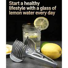 1pc Stainless Steel Tomato Lemon Slicer Stand, Round Fruit Onion Julienne Cutter Guide Clip With Handle, Kitchen Potato Lime Vegetable Slicer Rack - Multicolor - View 5