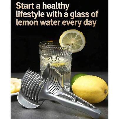 1pc Stainless Steel Tomato Lemon Slicer Stand, Round Fruit Onion Julienne Cutter Guide Clip With Handle, Kitchen Potato Lime Vegetable Slicer Rack