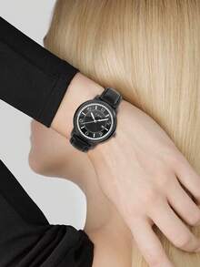 1件 TOMI 时尚罗马数字小表盘女士石英表，真皮表带，适合日常生活、节日、送礼、返校季、万圣节、情人节等场合。 - 黑色 - 查看 3