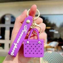 Cute Beach Hole Keychain Portable Simple Mini Car Key Chain Soft Silicone Fashion Seaside Big Basket Hanging Ornaments Bag PZPW - 紫色 - 查看 8