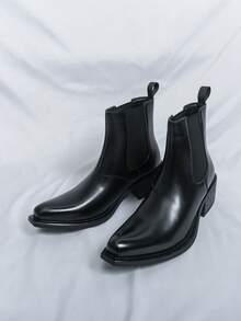 2026 New Fashion Men's Chelsea Boots, Motorcycle Boots, Versatile Casual Shoes, Autumn/Winter Korean Style, Comfortable Spring Cowboy Boots, Minimalist Riding Boots, Summer One-Piece High-Top Derby Shoes, Retro Designer Dress Shoes For Daily, Party, Date, Gift, Pointed Toe Mid-Calf Boots - Black - View 1