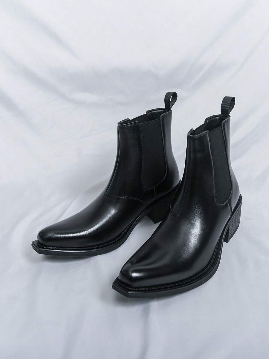 2026 New Fashion Men's Chelsea Boots, Motorcycle Boots, Versatile Casual Shoes, Autumn/Winter Korean Style, Comfortable Spring Cowboy Boots, Minimalist Riding Boots, Summer One-Piece High-Top Derby Shoes, Retro Designer Dress Shoes For Daily, Party, Date, Gift, Pointed Toe Mid-Calf Boots - Black - View 1